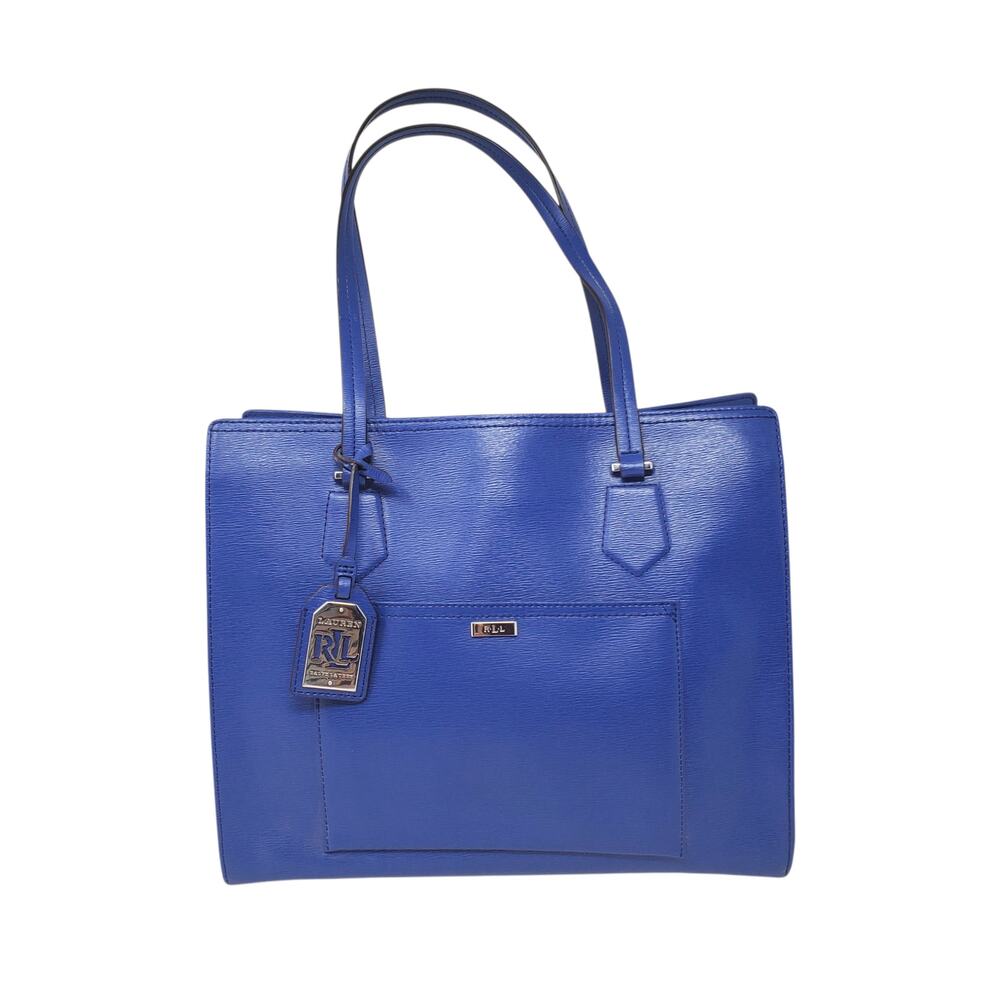 Lauren Ralph Lauren Blue Textured Leather Tote Shoulder Shopper Handbag Large